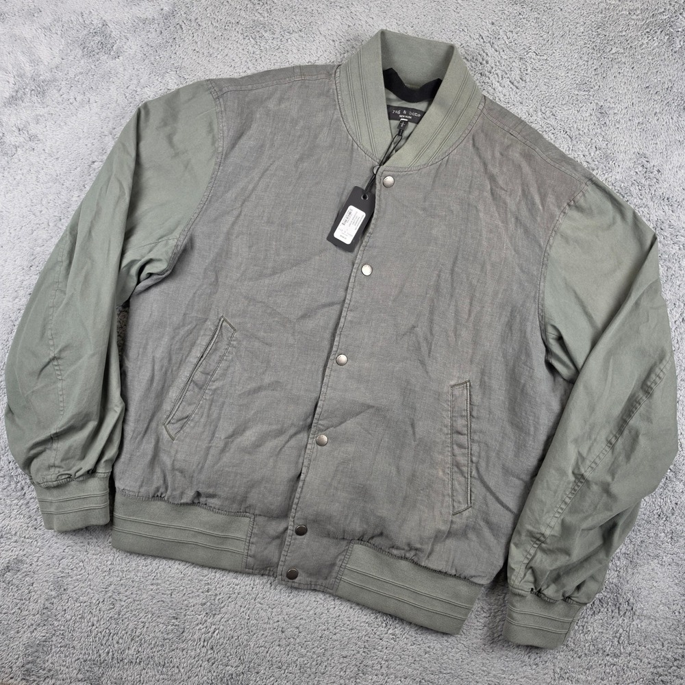 Rag & Bone Leo Linen Souviner Jacket Mens Large Pavement Green Grey Bomber NWT
